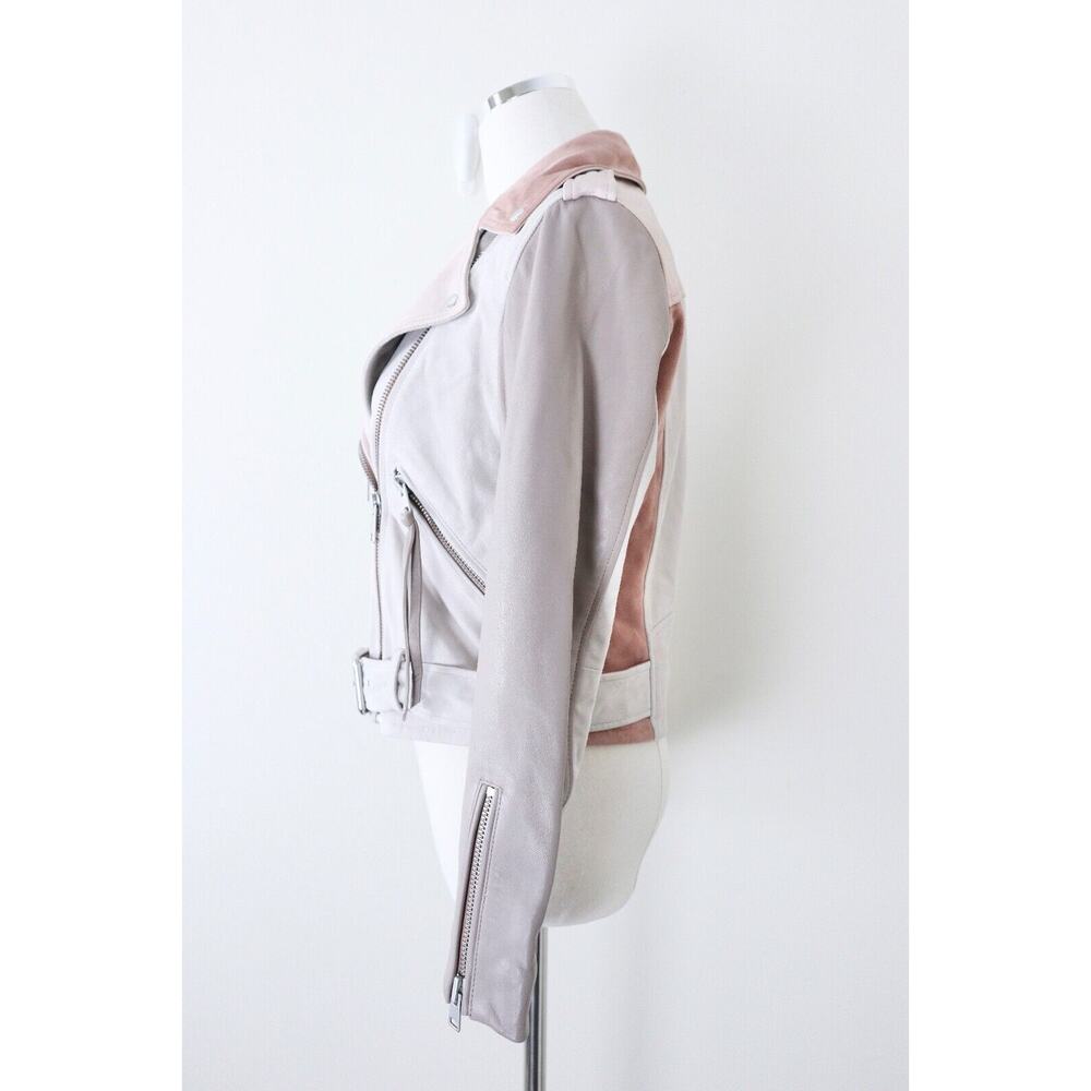 AllSaints Size 4 Balfern Biker Jacket Suede Leather Moto Cream Pink Mix - Picture 8 of 13